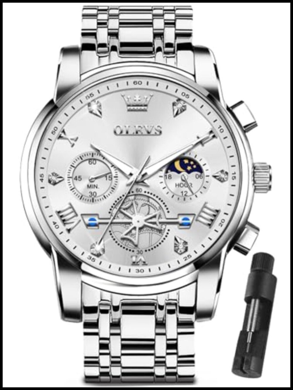 Men's Luxury Dress Watch Stainless Steel Waterproof Chronograph